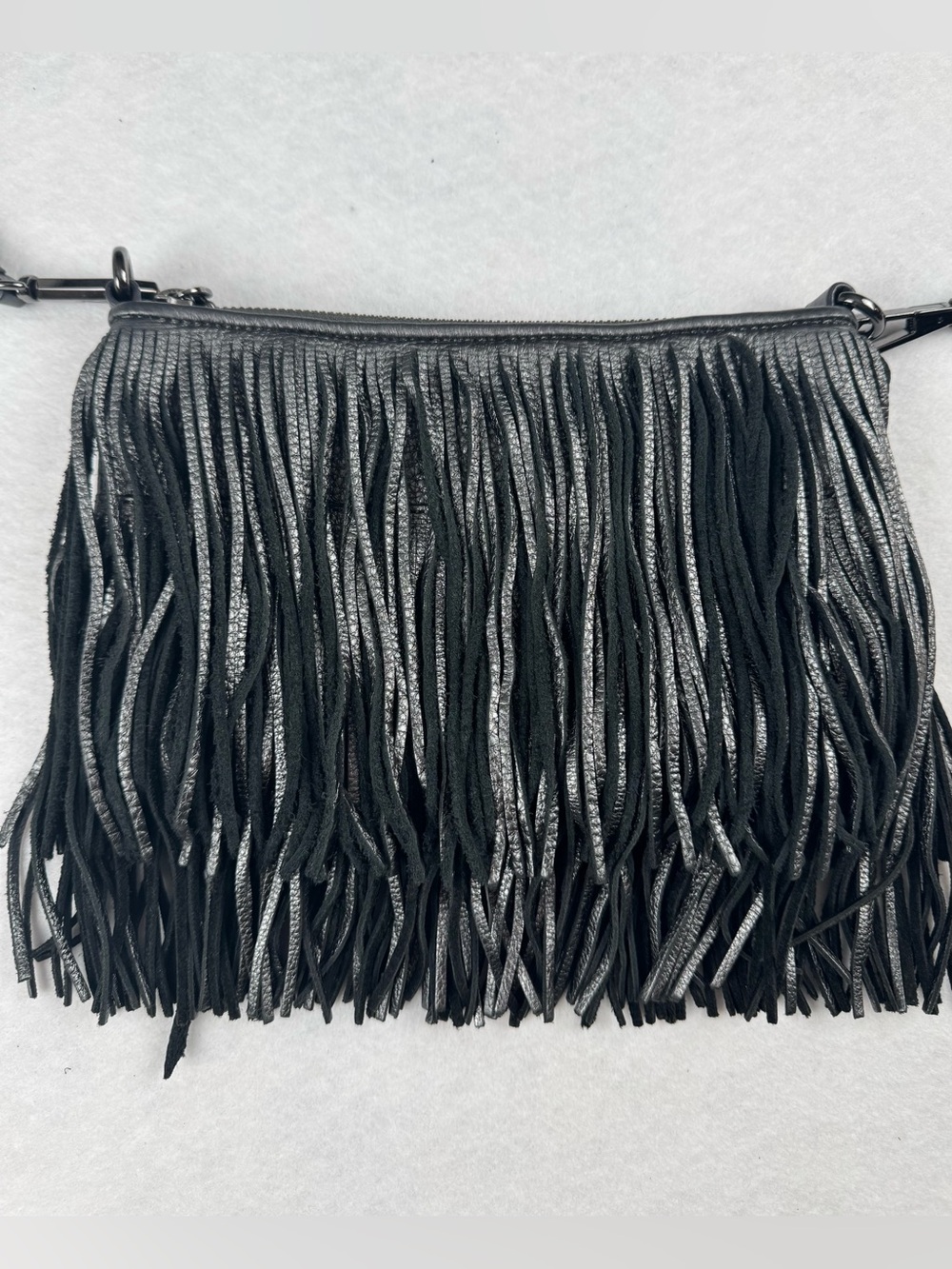 Rebecca Minkoff Fringe Crossbody Bag Gray Leather Boho - Picture 2 of 12